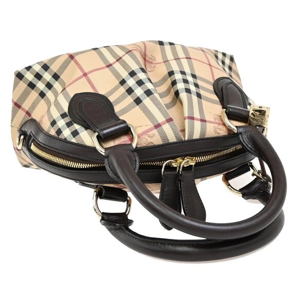BURBERRY Logo Nova Hand Bag Check PVC Leather Brown GHW 87RF419 - Picture 5 of 16